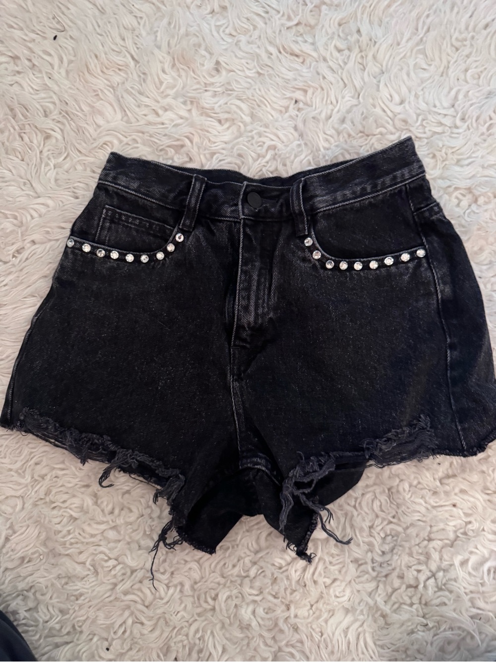 Black Denim MOCO Rhinestone Pocket Women's Shorts
